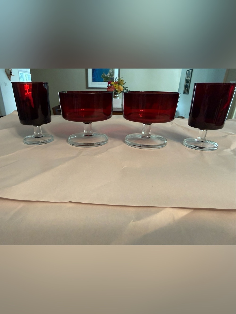 Vintage 1960s Ruby Red Luminarc Martini and Shot Glasses